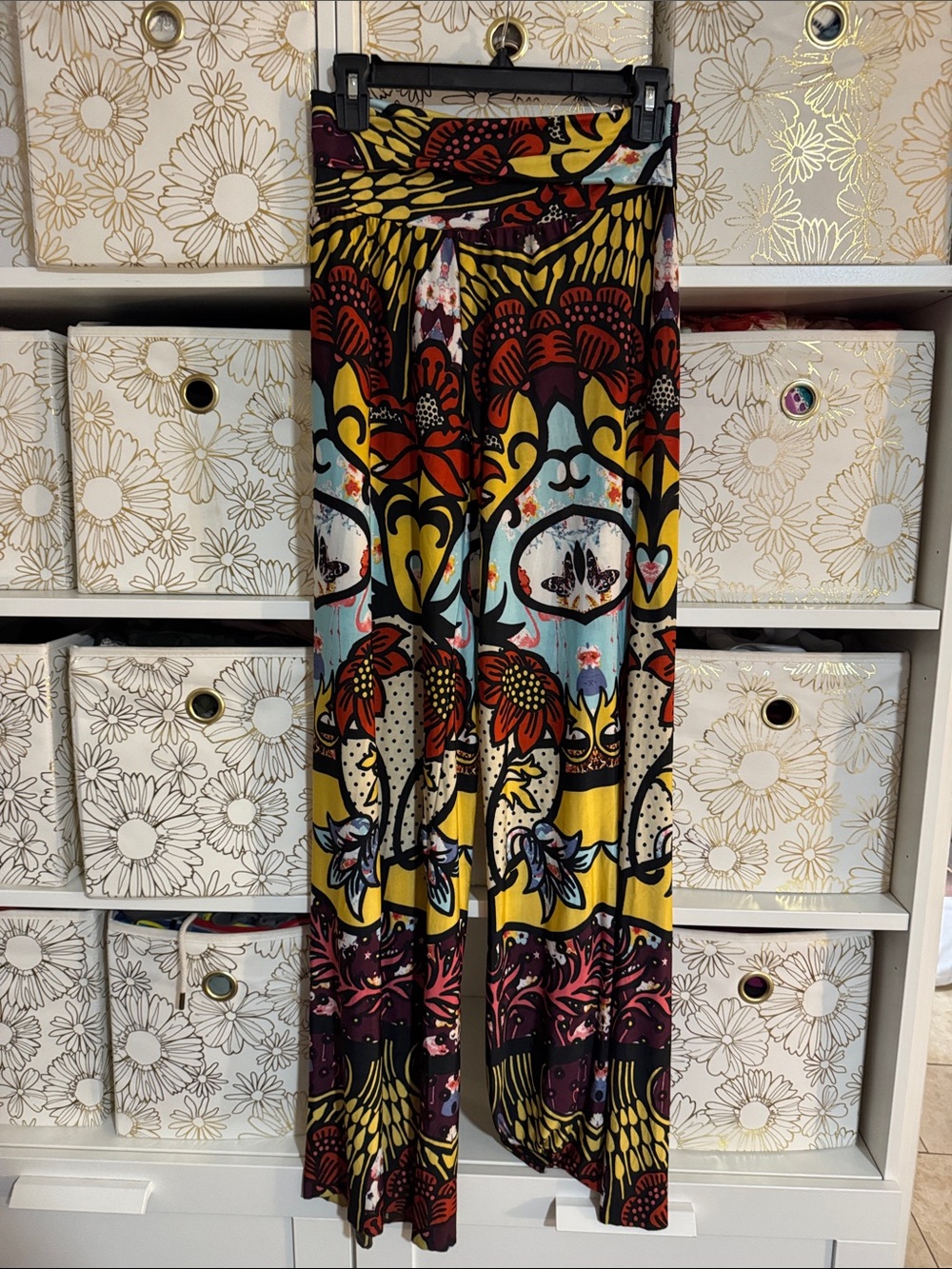 Yelete Multicolor Fold-Over Pants with Yellow, Blue & Red Accents